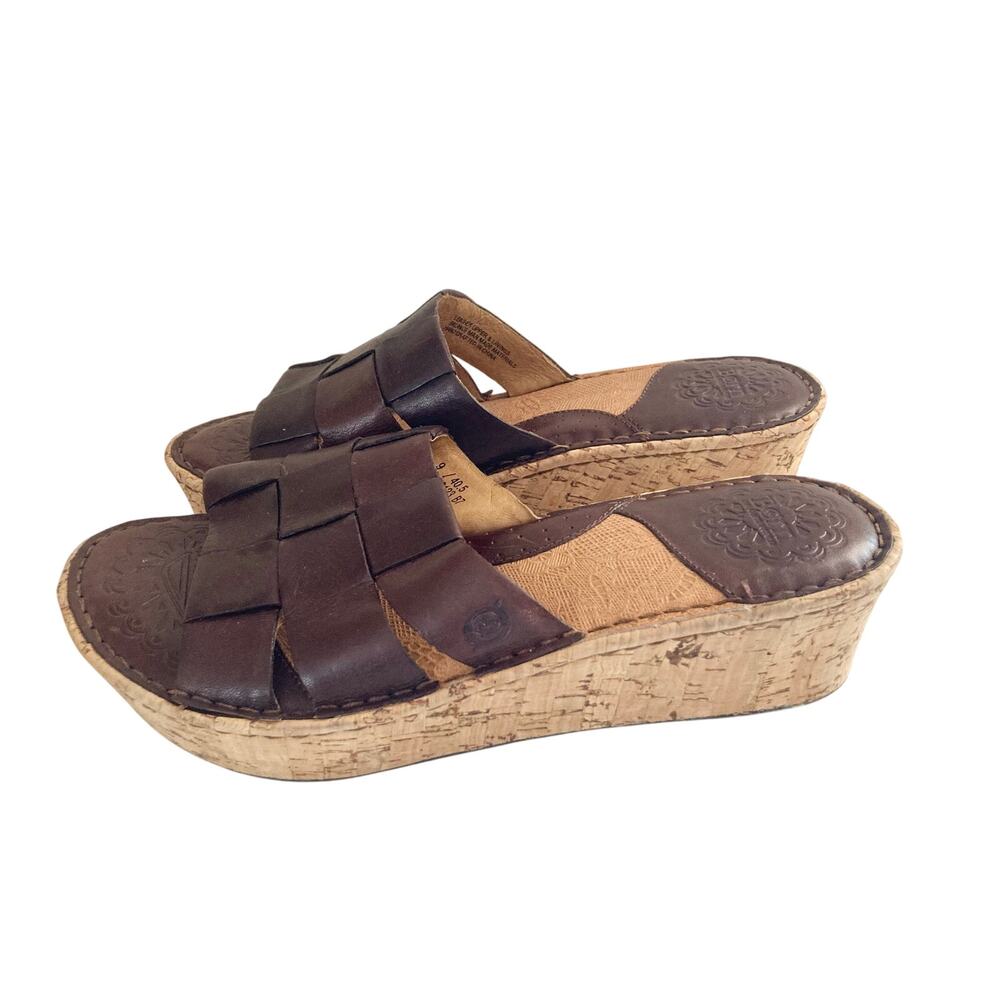 Born Women's Sandals Size 9 Woven Leather Brown Mahogany Slides Wedge